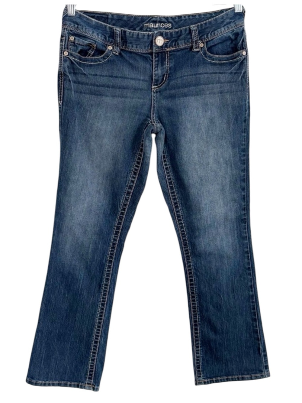 MAURICES Dark Wash Straight Bootcut Jeans Mid Rise Stretch Denim 9/10 Short